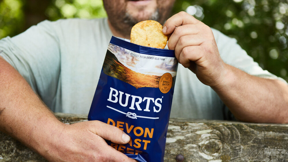 Farmer enjoying Burts crisps